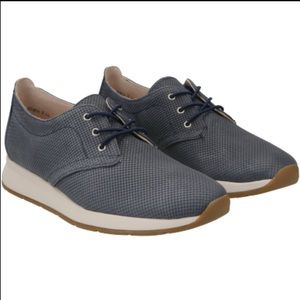 Paul Green Blue Textured Lace-Up Sneakers with Gum Outsole